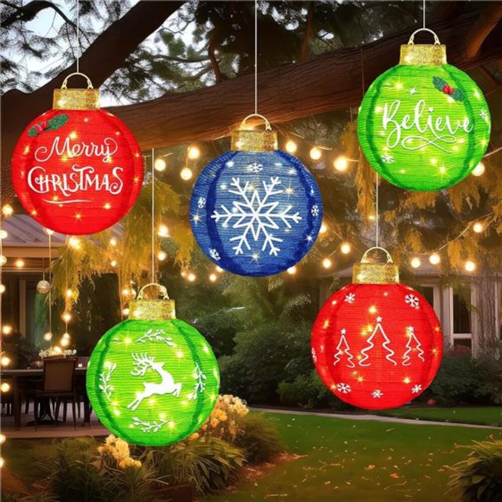 Leinuosen 5 Pcs Lighted Christmas‎ Ornament Ball 11.8in Giant Waterproof Outdoor